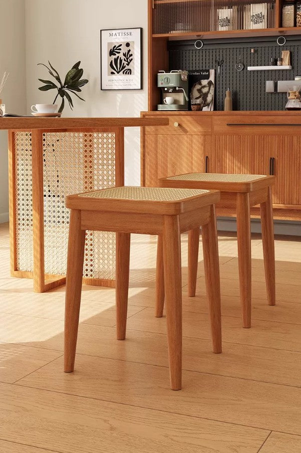 Solid Wood Square Stool with Rattan Seat | YNA