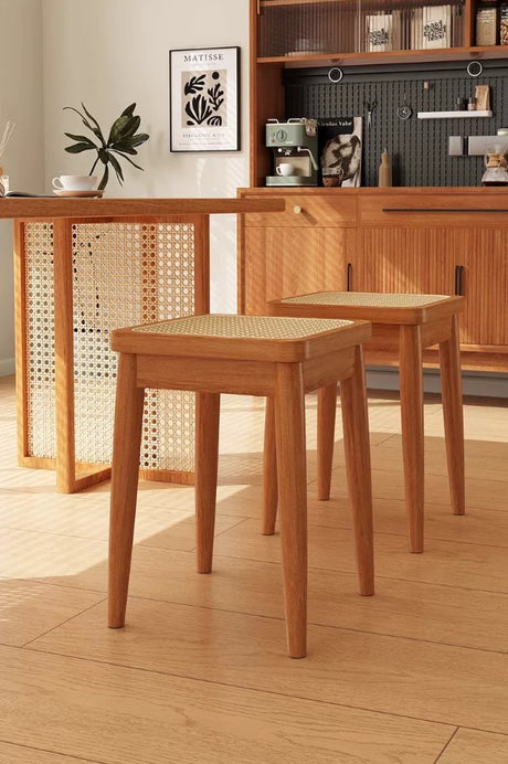 Solid Wood Square Stool with Rattan Seat | YNA