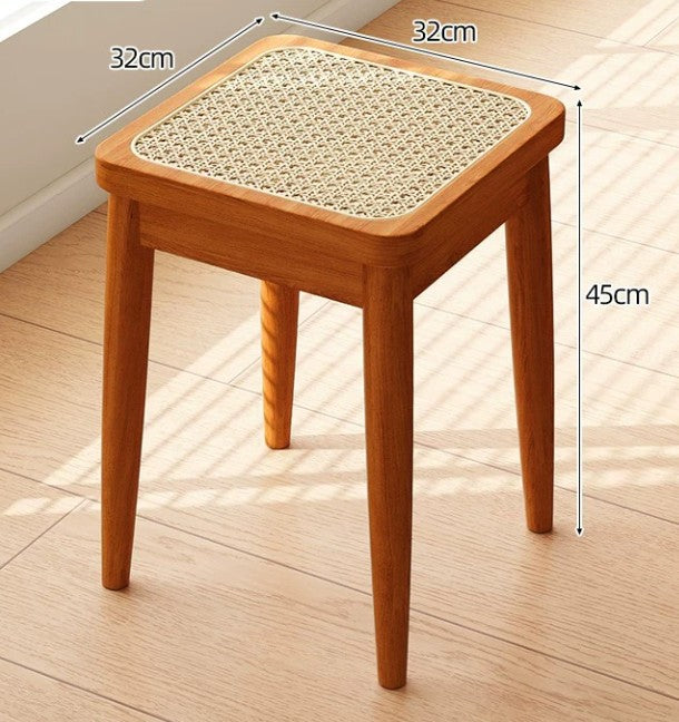 Solid Wood Square Stool with Rattan Seat | YNA