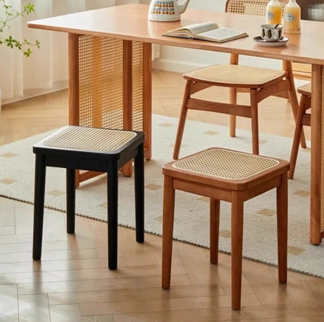 Solid Wood Square Stool with Rattan Seat | YNA