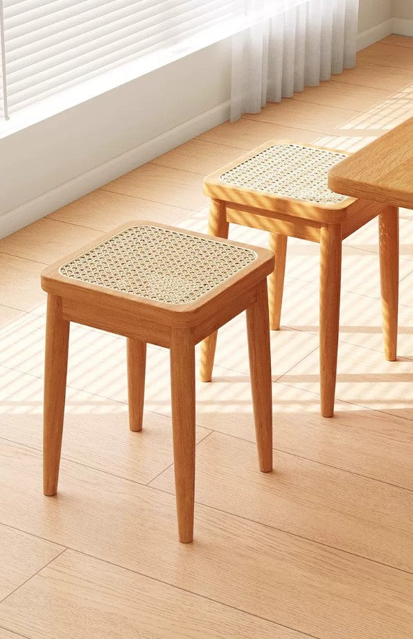 Solid Wood Square Stool with Rattan Seat | YNA