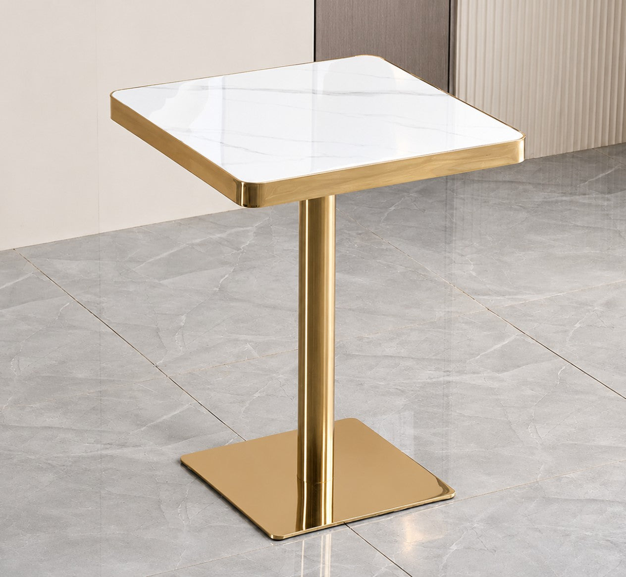 Sintered Stone Table with Stainless Steel Wrapped Edge | AURELIA Gold 120X60