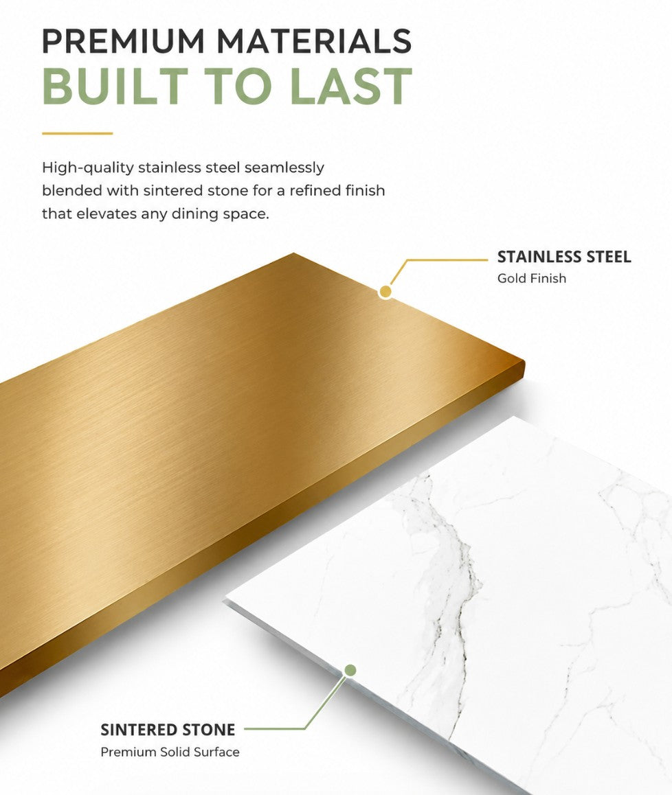 Sintered Stone Table with Stainless Steel Wrapped Edge | AURELIA Gold 120X60