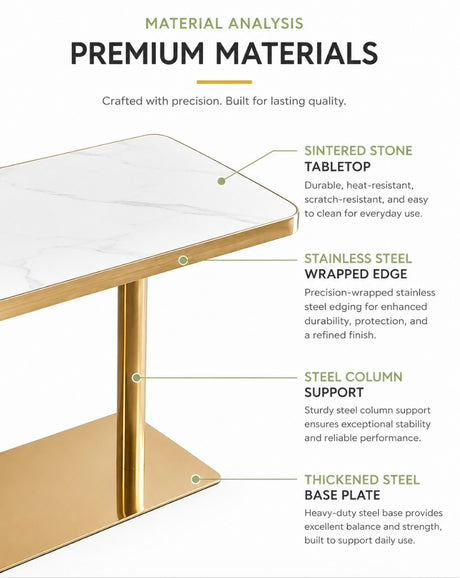 Sintered Stone Table with Stainless Steel Wrapped Edge | AURELIA Gold 120X60