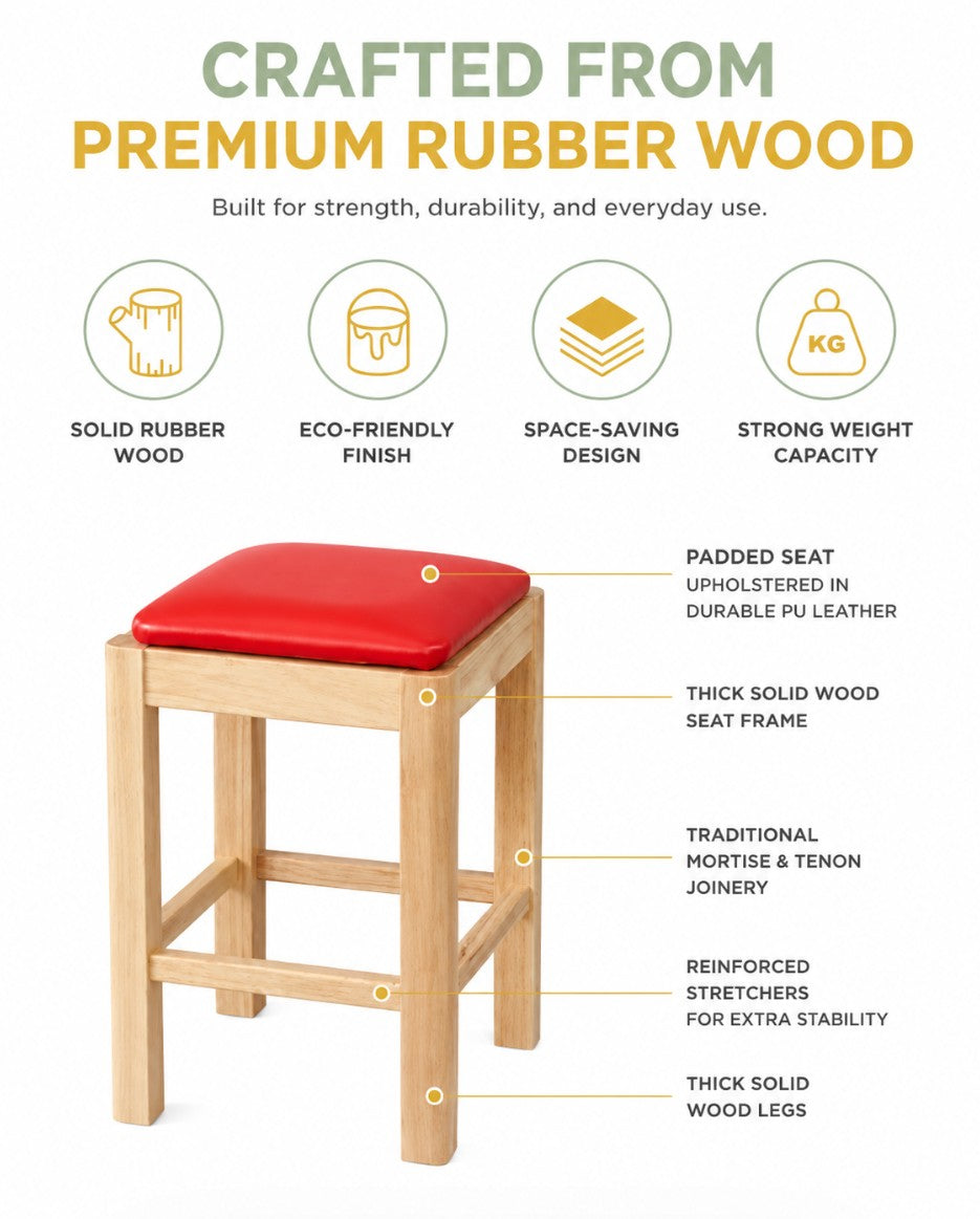 Solid Wood Stool with Cushioned Seat | ADA