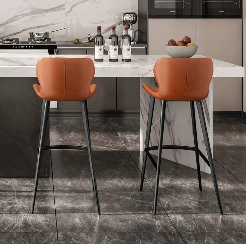 Leather Bar Chair with Ergonomic Backrest in black frame
