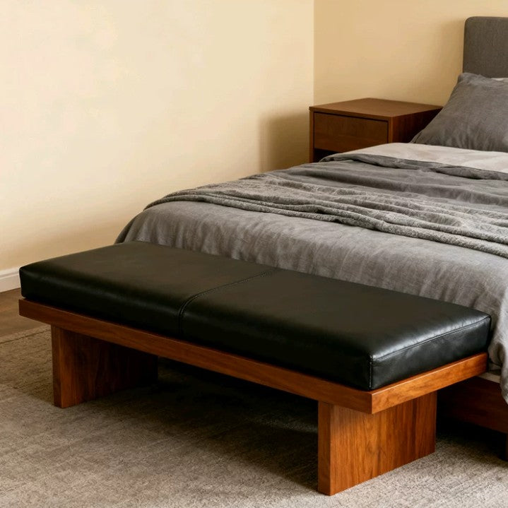 PU leather black bedroom bench