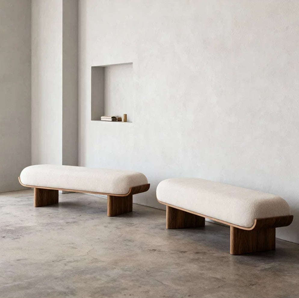 upholstered dining bench in solid wood frame
