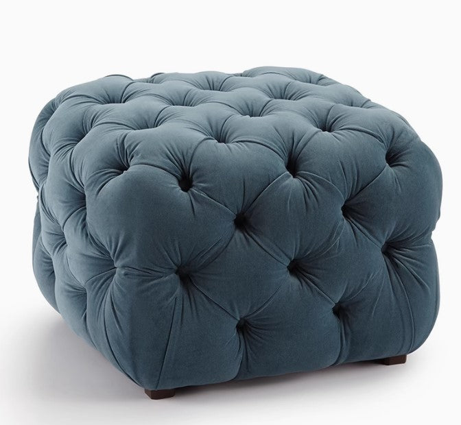 Cube Velvet Tufted Ottoman | PEARL