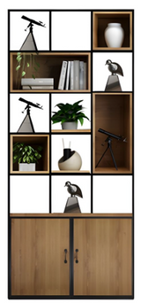 metal display partition and bookshelf with cabinet