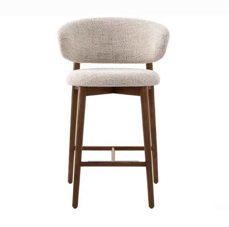Modern KALEN bar chair upholstered in soft bouclé fabric with wooden legs
