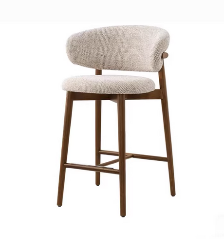KALEN bouclé bar chair with solid wood frame and curved upholstered backrest