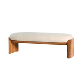 Deepa upholstered dining bench with curved solid ash wood legs