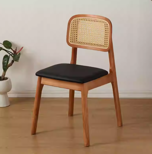 Rattan Dining Side Chair w/ PU Seat | ELARA