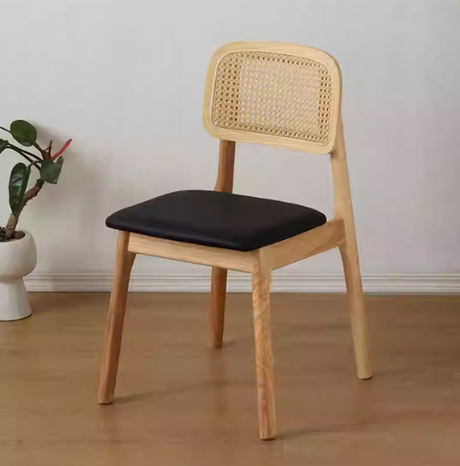Rattan Dining Side Chair w/ PU Seat | ELARA