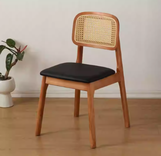 Rattan Dining Side Chair w/ PU Seat | ELARA
