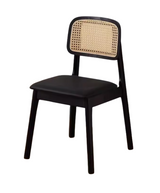solid wood dining chair with PU leather seat in black color
