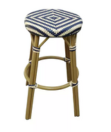 Eve wicker rattan bar stool in blue herringbone pattern