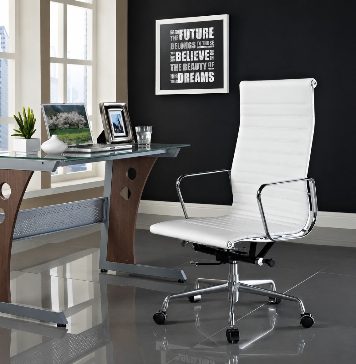 Eam aluminum highback office hair in white