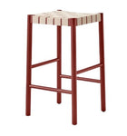 red bar stool with woven seat