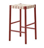 red bar stool with woven seat