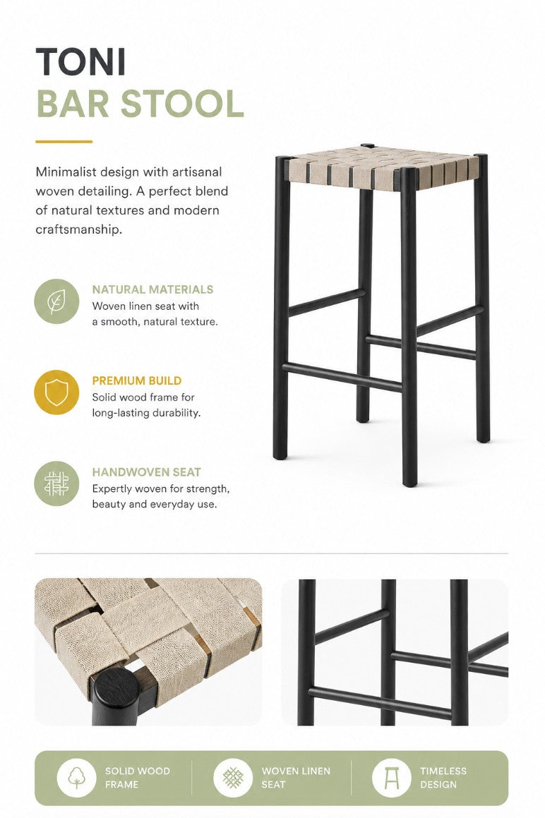 Bar Stool with Woven Seat | TONI
