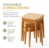 Solid Wood Square Stool with Rattan Seat | YNA