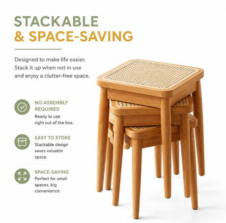 Solid Wood Square Stool with Rattan Seat | YNA