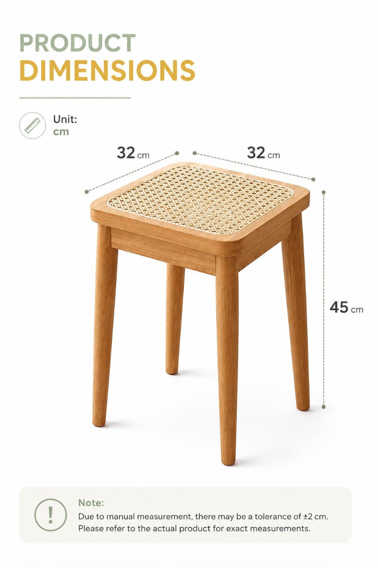 Solid Wood Square Stool with Rattan Seat | YNA