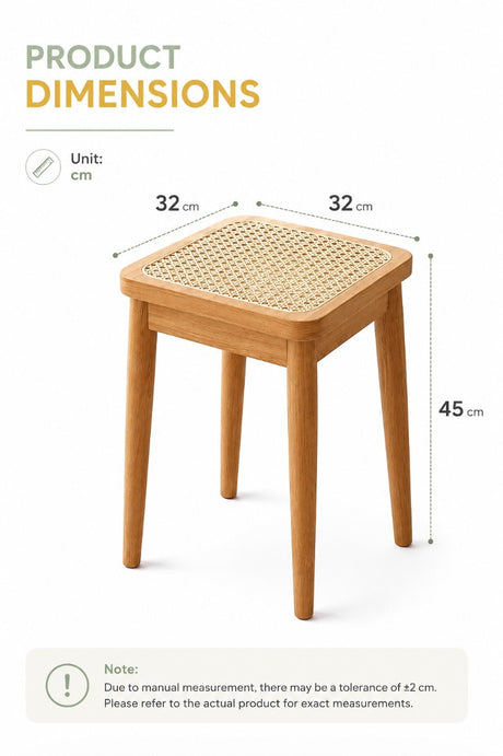 Solid Wood Square Stool with Rattan Seat | YNA