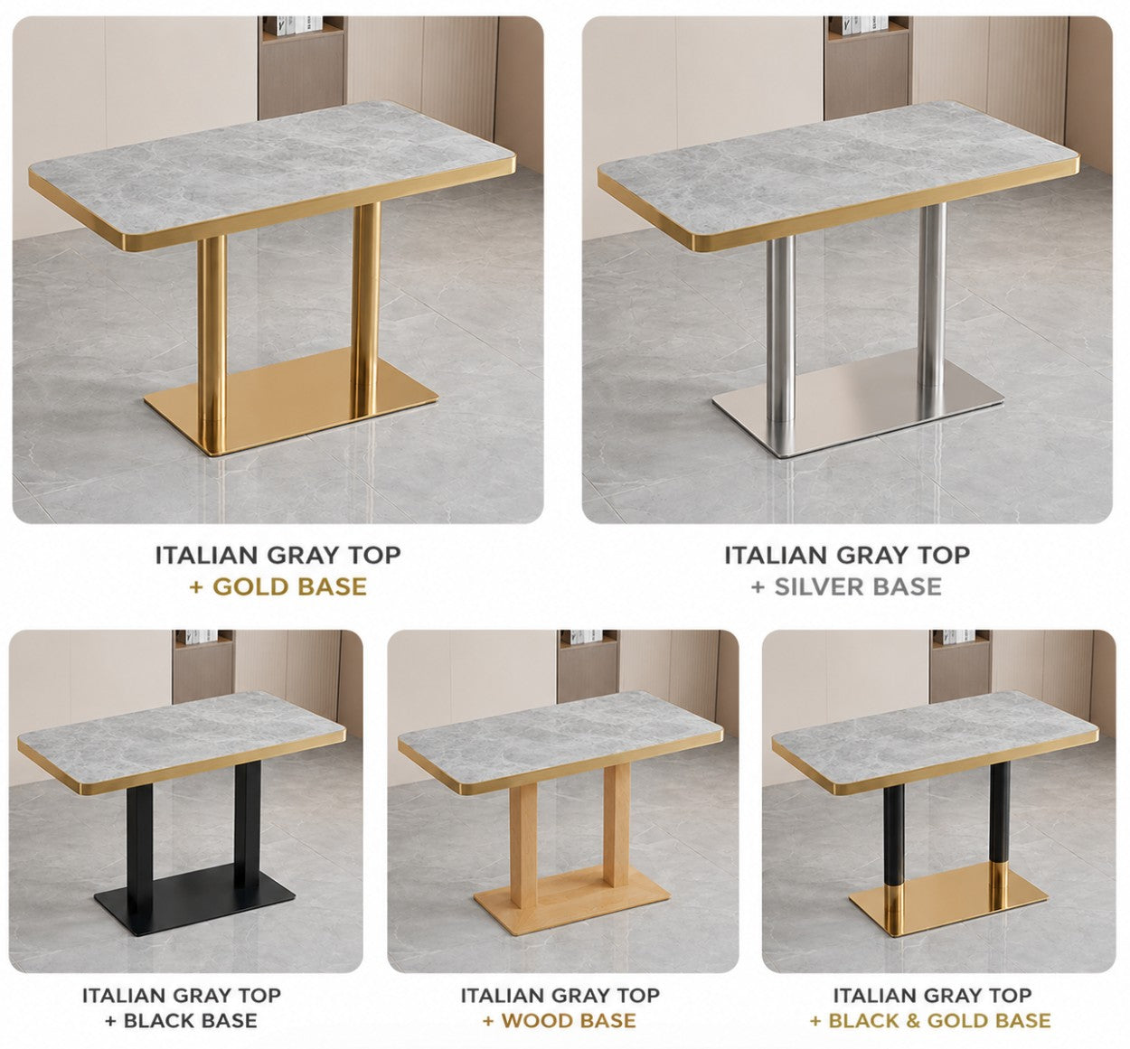 italian gray Sintered Stainless Steel Edge x Gala Dining Table