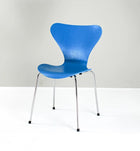 Blue modern dining chair with chrome legs, stylish home or office seating