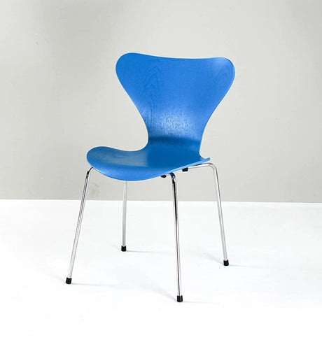 Blue modern dining chair with chrome legs, stylish home or office seating