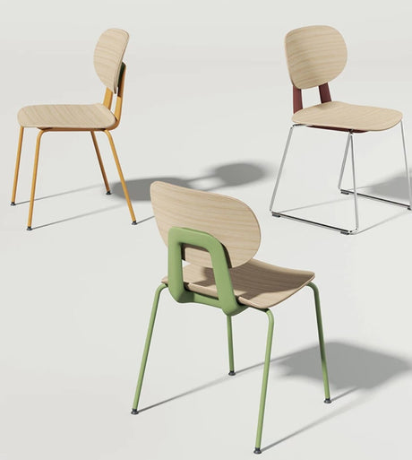 Modern dining chair with birch veneer seat and powder-coated frame