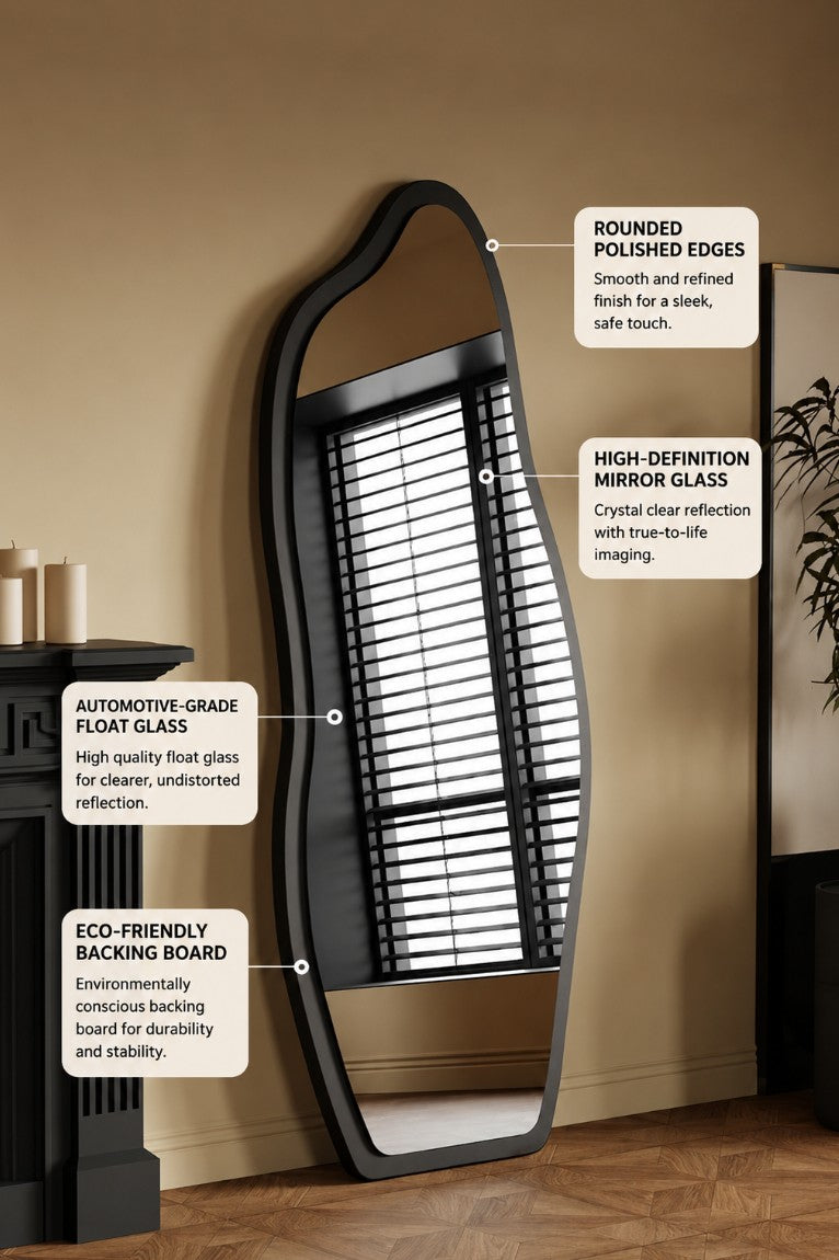 black wavy floor mirror