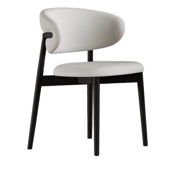 KALEN black dining chair with solid wood frame and curved upholstered backrest