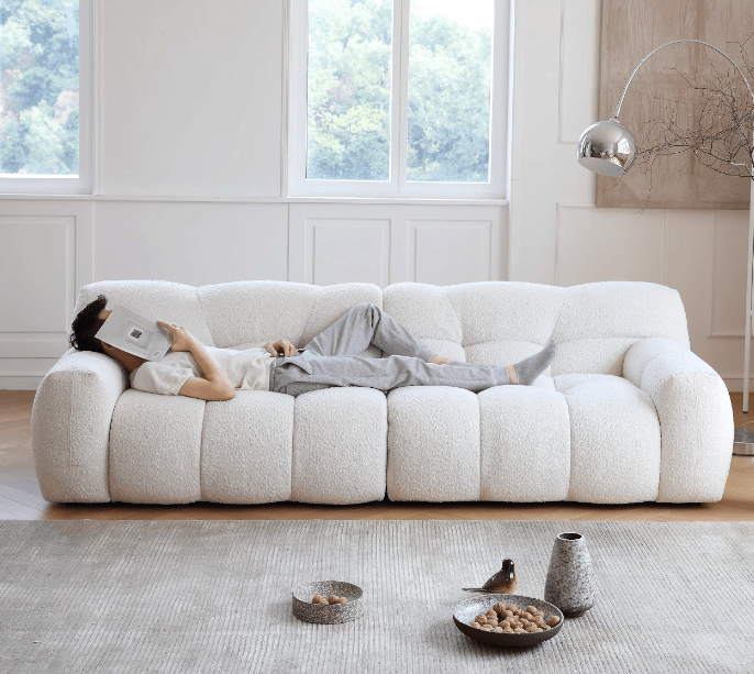 Cotton Candy Boucle Sofa | AMALA - onehappyhome