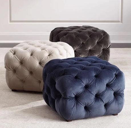 Cube Velvet Tufted Ottoman | PEARL - onehappyhome