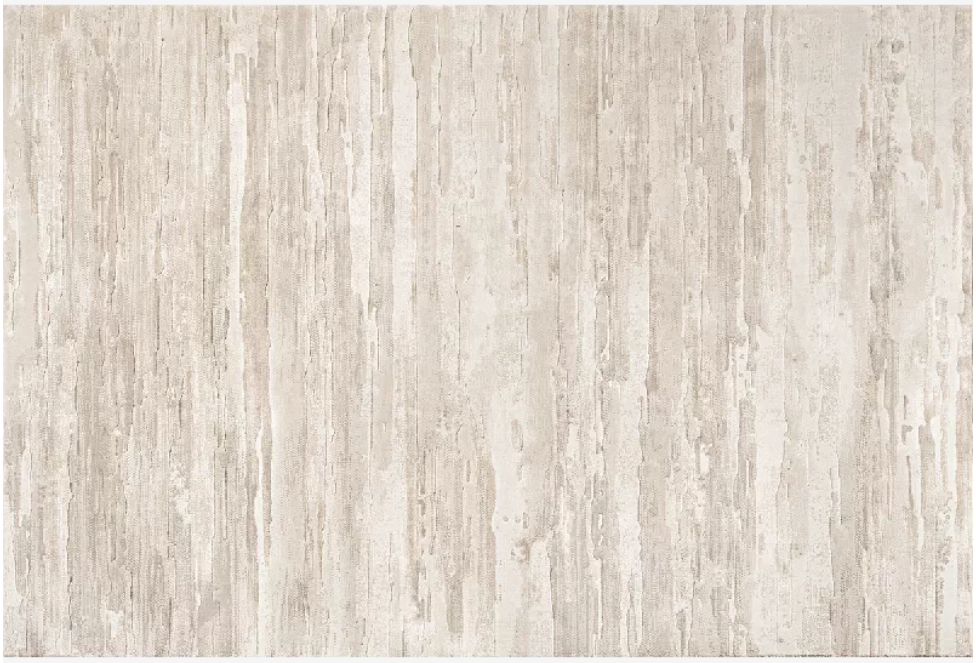 A square rug with a distressed, vertical wood-grain texture in light beige and cream tones, affordable and premium