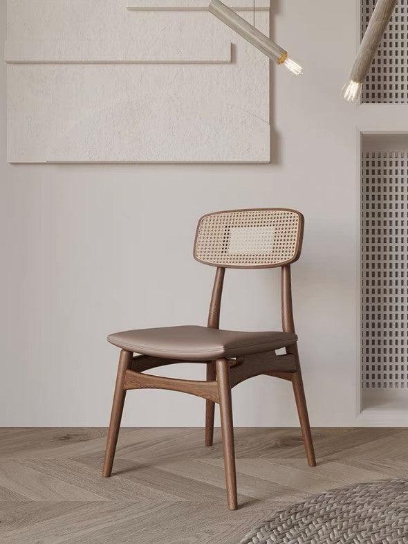 minimalist solid wood rattan dining chair