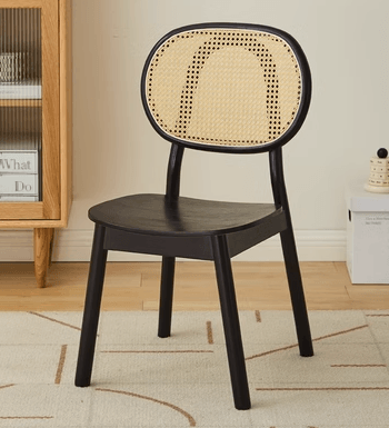 Black solid wood rattan dining chair