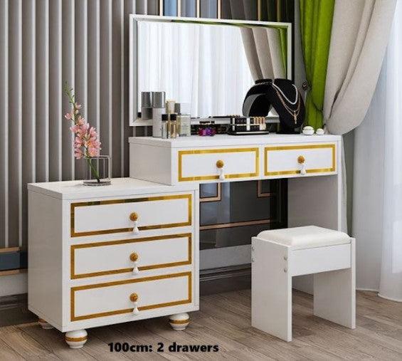 dressing table with drawers, mirror and stool