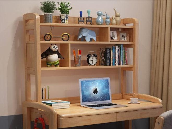 solid wood study desk with shelving