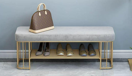 Fabric Ottoman with Shoe Rack | BELLA - onehappyhome