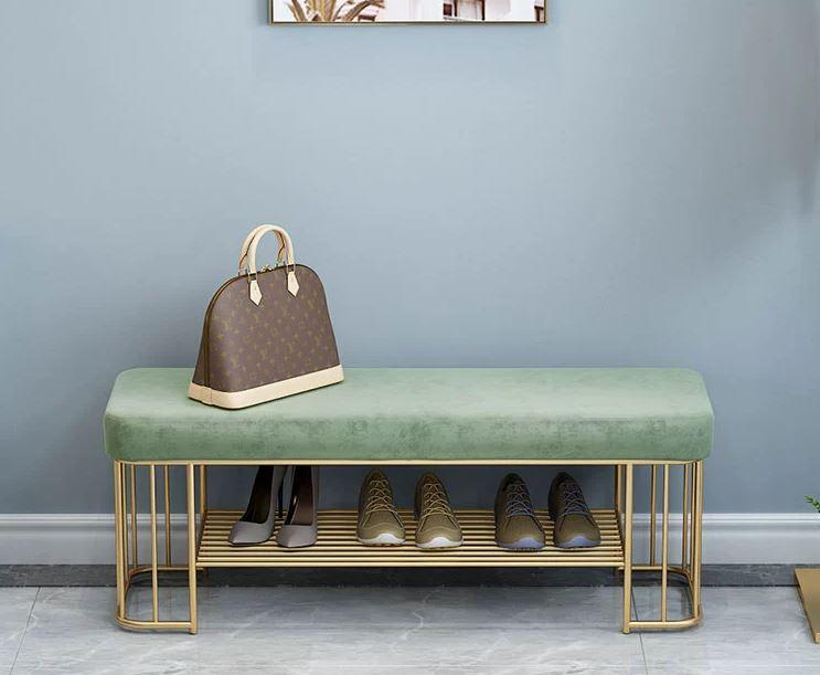 Fabric Ottoman with Shoe Rack | BELLA - onehappyhome