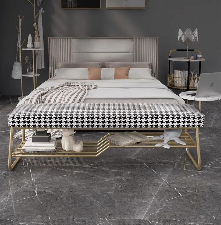 Houndstooth Ottoman Shoe Bench | PIA - onehappyhome