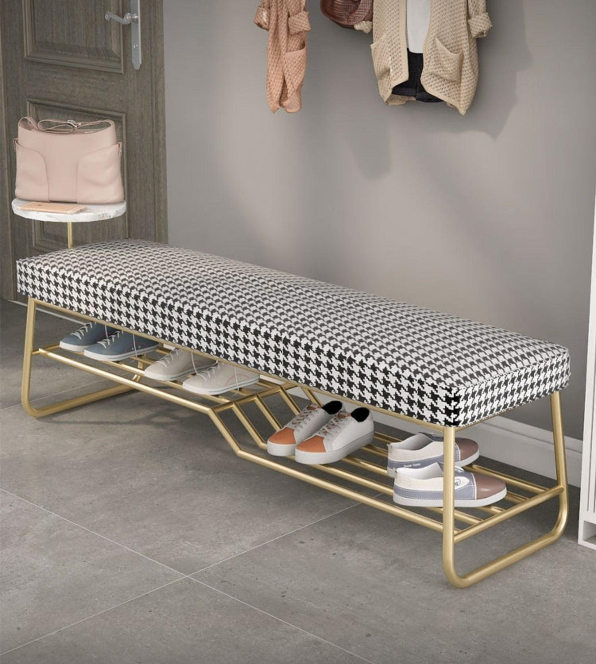 Houndstooth Ottoman Shoe Bench | PIA - onehappyhome