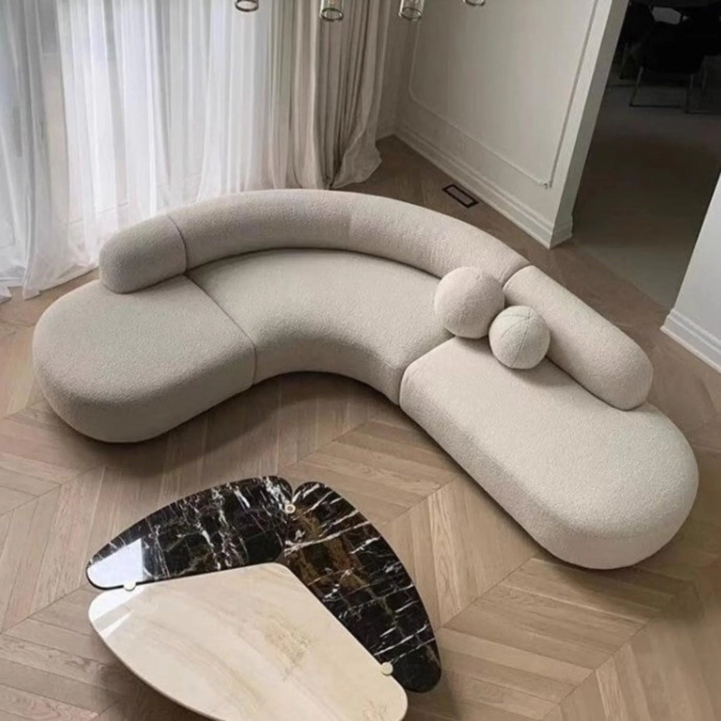 L-Shape Curved Boucle Sofa | GISELLE - onehappyhome