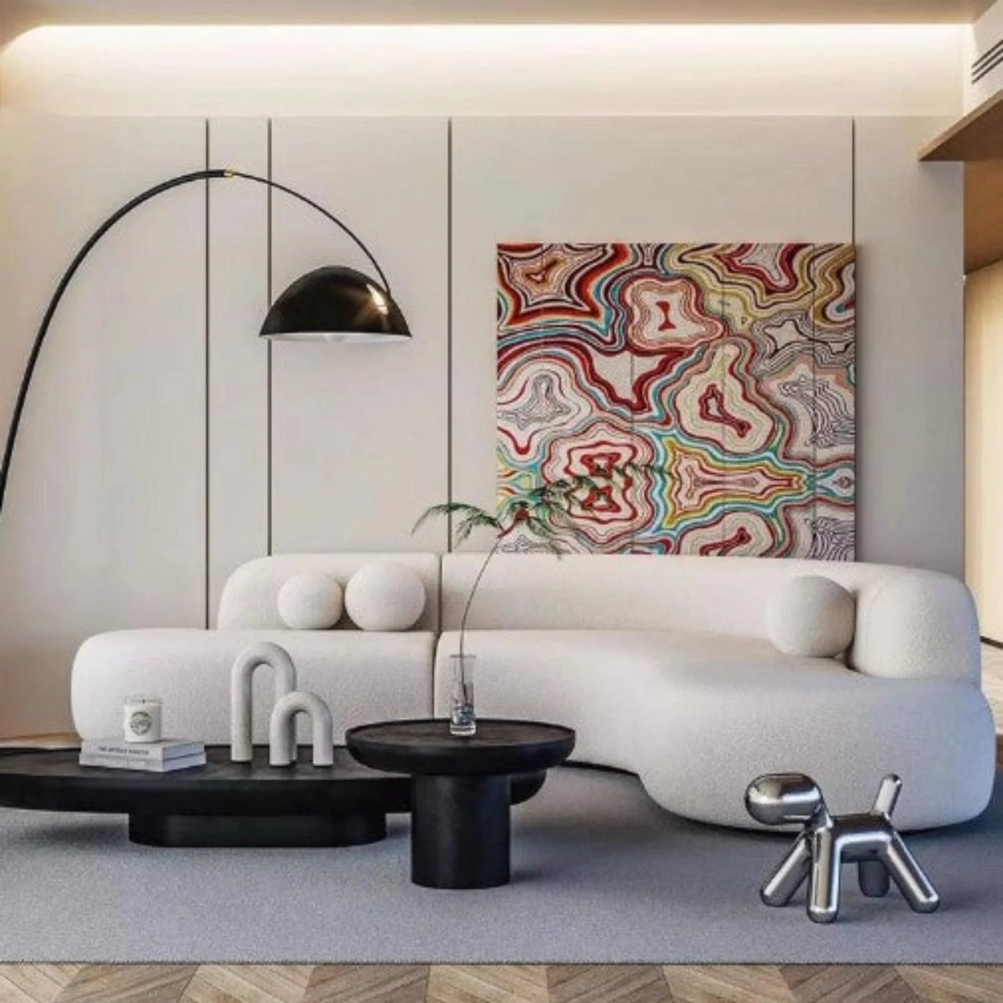 L-Shape Curved Boucle Sofa | GISELLE - onehappyhome