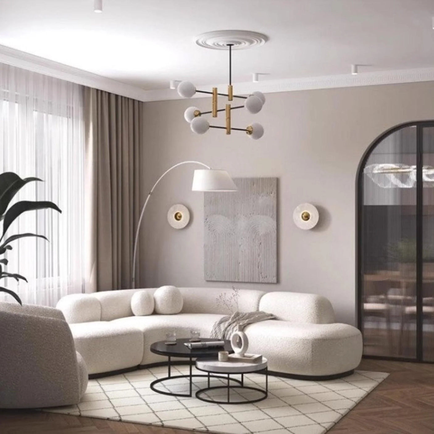 L-Shape Curved Boucle Sofa | GISELLE - onehappyhome